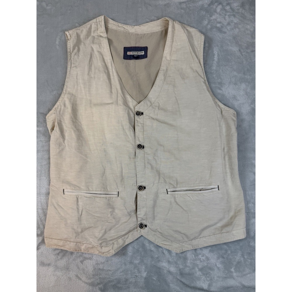 32 Bar Blues Vest Mens Medium Beige Large Cotton Linen Button Western